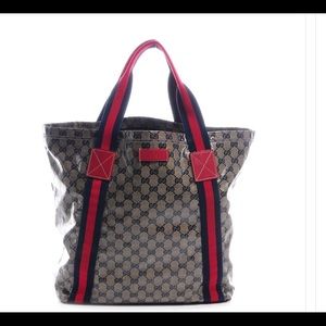 Authentic GUCCI Crystal Monogram Med Web Tote Navy